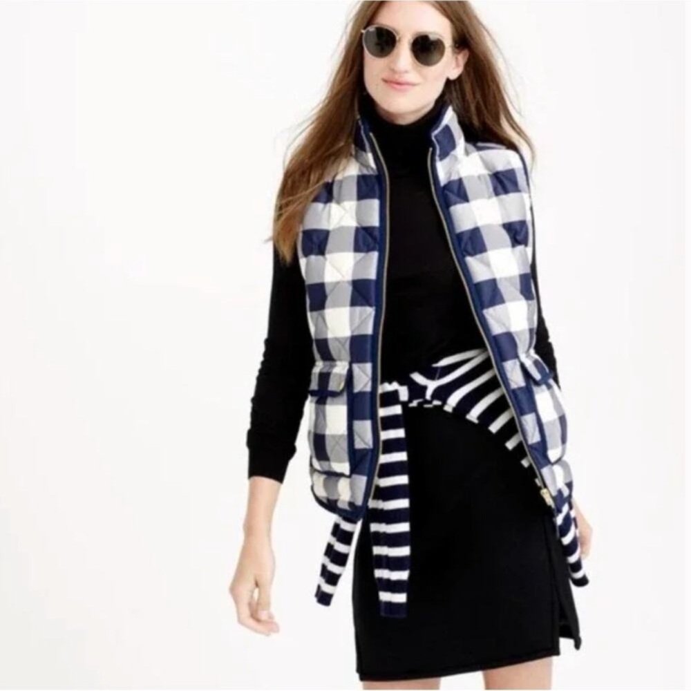 J.Crew Navy and White Checkered Puffer Vest